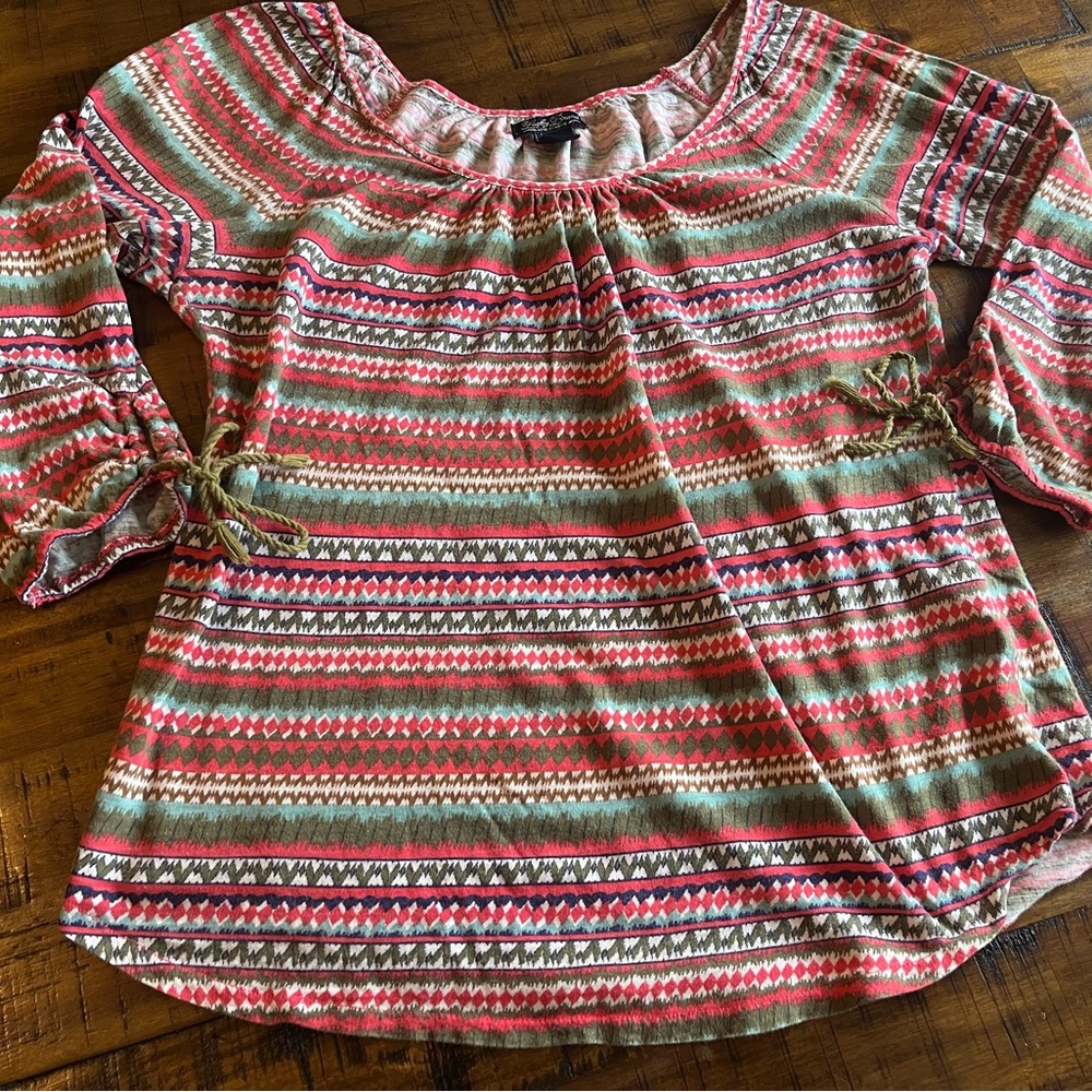 Lucky Brand Red and Green Patterned Women's Top